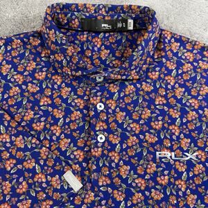 RLX Ralph Lauren Polo Shirt Men's XL Blue Micro Floral Golf Performance Stretch